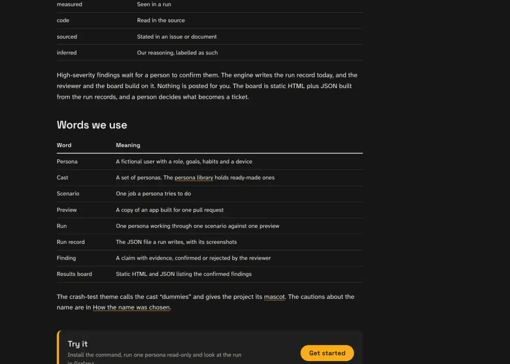 What the persona saw at step 5: the page titled How it works | Dummy Run, with the heading How it works.